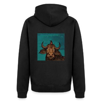 Büffel - Unisex Premium Bio Zip Hoodie - Schwarz - Hinten - Nico (187cm)