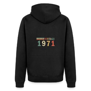 Jahrgang 1971 - Unisex Premium Bio Zip Hoodie - Schwarz - Hinten - Nico (187cm)