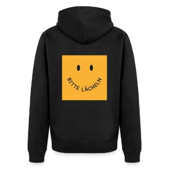 Bitte lächeln Gesichtsmaske - Unisex Premium Bio Zip Hoodie - Schwarz - Hinten - Nico (187cm)