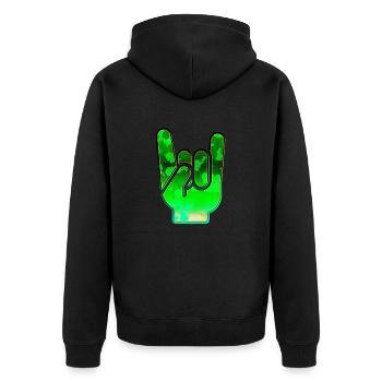 Rock Hand Gesture Space Green Rock ‘N’ Roll Salute - Unisex Premium Organic Zip Hoodie - black - Back - Nico (187cm)