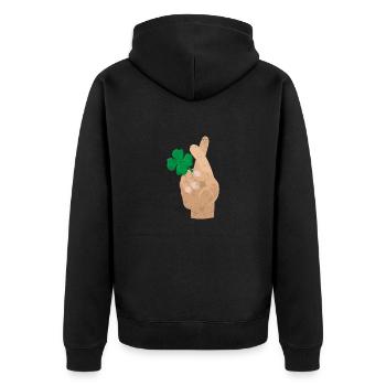 Cloverleaf finger crossed Good luck gift idea - Unisex Premium Organic Zip Hoodie - black - Back - Nico (187cm)