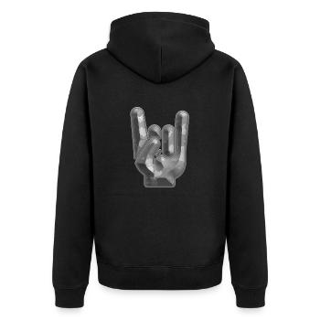 Rock Hand Gesture Heavy Metal Rock ‘N’ Roll Salute - Unisex Premium Organic Zip Hoodie - black - Back - Nico (187cm)