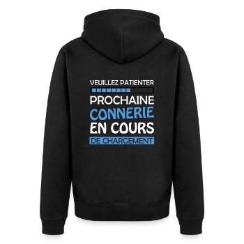 Veuillez Patienter Prochaine Connerie en Cours - Veste à capuche bio Premium Unisexe - noir - Dos - Nico (187cm)