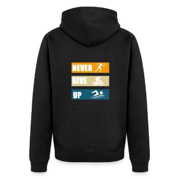 Never give up - Unisex Premium Organic Zip Hoodie - black - Back - Nico (187cm)