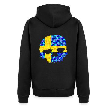 Totenkopf Schweden im low poly Diamant Stil - Unisex Premium Bio Zip Hoodie - Schwarz - Hinten - Nico (187cm)