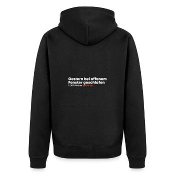 Gestern bei offenem Fenster geschlafen - Unisex Premium Bio Zip Hoodie - Schwarz - Hinten - Nico (187cm)