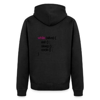 while alive code Informatiker programming coding - Unisex Premium Bio Zip Hoodie - Schwarz - Hinten - Nico (187cm)