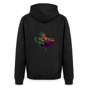 Bog hut | Low poly - Unisex Premium Organic Zip Hoodie - black - Back - Nico (187cm)