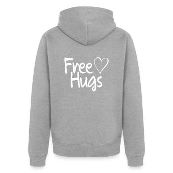 Free hugs - Unisex Premium Organic Zip Hoodie - heather grey - Back - Nico (187cm)