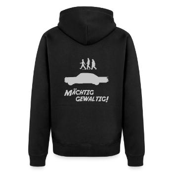 Mächtig gewaltig - Unisex Premium Bio Zip Hoodie - Schwarz - Hinten - Nico (187cm)