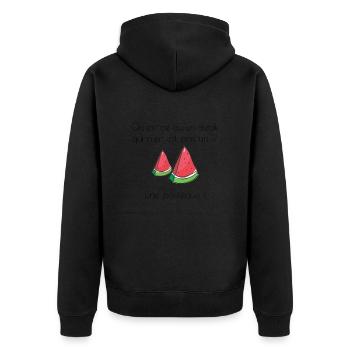 Blague du jour ! Steak ou Pastèque ? - Veste à capuche bio Premium Unisexe - noir - Dos - Nico (187cm)