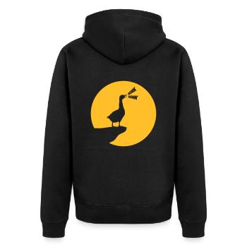 Design Mond Gans goose - Unisex Premium Bio Zip Hoodie - Schwarz - Hinten - Nico (187cm)
