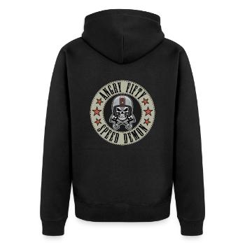 Angry fifty 50 Biker Motorrad - Unisex Premium Bio Zip Hoodie - Schwarz - Hinten - Nico (187cm)