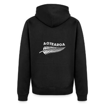 Aotearoa Neuseeland Silberfarn Tribal Tattoo Gift - Unisex Premium Bio Zip Hoodie - Schwarz - Hinten - Nico (187cm)