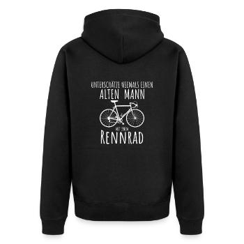 Rennrad, Alter Mann, Opa, Fahrrad, Geschenkidee - Unisex Premium Bio Zip Hoodie - Schwarz - Hinten - Nico (187cm)