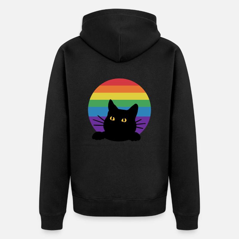 Chat arc-en-ciel - Veste à capuche bio Premium Unisexe - noir