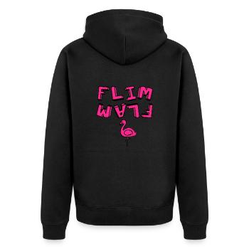 Flim Flam Flamingo - Unisex Premium Bio Zip Hoodie - Schwarz - Hinten - Nico (187cm)
