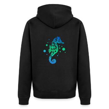 Cadeau de tatouage tribal polynésien hippocampe maori - Veste à capuche bio Premium Unisexe - noir - Dos - Nico (187cm)