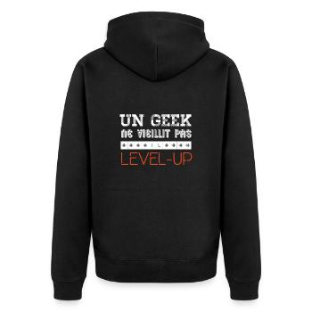 Un geek ne vieillit pas il level up - Veste à capuche bio Premium Unisexe - noir - Dos - Nico (187cm)