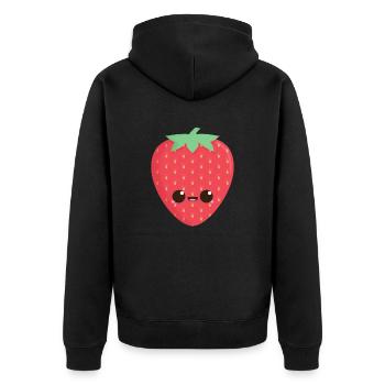 Kawaii Erdbeere - Unisex Premium Bio Zip Hoodie - Schwarz - Hinten - Nico (187cm)