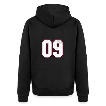 Numéro zéro neuf - 09 classique vintage sport - Veste à capuche bio Premium Unisexe - noir - Dos - Nico (187cm)