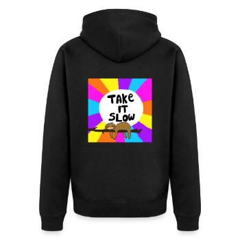 Take It Slow Sloth - Unisex Premium Organic Zip Hoodie - black - Back - Nico (187cm)