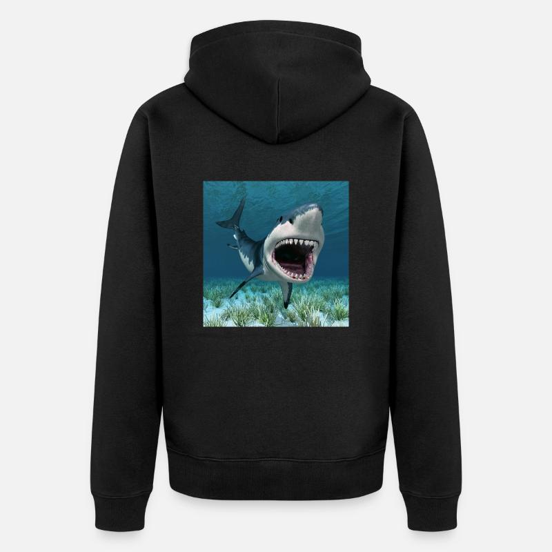 Grand requin blanc en chasse - Veste à capuche bio Premium Unisexe - noir