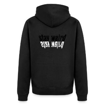 Stay Weird Gespiegelt - Unisex Premium Bio Zip Hoodie - Schwarz - Hinten - Nico (187cm)