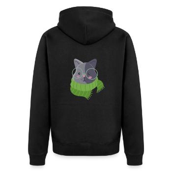 Cute Hand Drawn Grey Cat Winter Scarf - Unisex Premium Organic Zip Hoodie - black - Back - Nico (187cm)