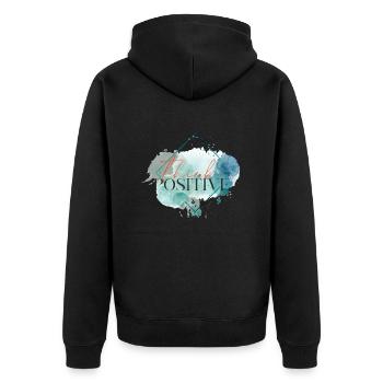 Denken Sie positiv - motivierendes Zitat - Unisex Premium Bio Zip Hoodie - Schwarz - Hinten - Nico (187cm)
