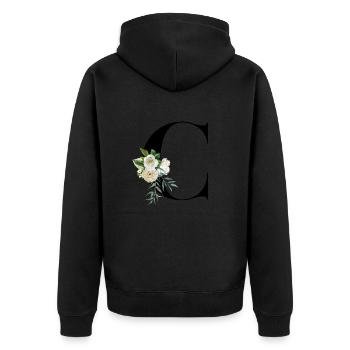 C flowery letter - Unisex Premium Organic Zip Hoodie - black - Back - Nico (187cm)
