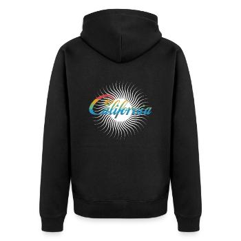 Sonne Kaliforniens | Sun of California - Unisex Premium Bio Zip Hoodie - Schwarz - Hinten - Nico (187cm)