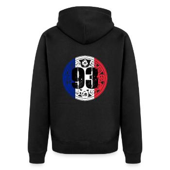 93 style France - Unisex Premium Bio Zip Hoodie - Schwarz - Hinten - Nico (187cm)