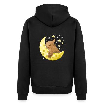 Nächtliche Sleepy Eule auf einem Mond aus Käse - Unisex Premium Bio Zip Hoodie - Schwarz - Hinten - Nico (187cm)