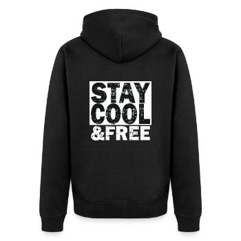 Stay Cool & Free - Unisex Premium Bio Zip Hoodie - Schwarz - Hinten - Nico (187cm)