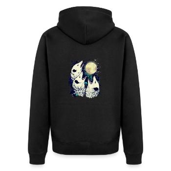 3 opossum moon - Unisex Premium Bio Zip Hoodie - Schwarz - Hinten - Nico (187cm)