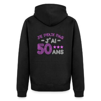 Je peux pas j 'ai 50 ans anniversaire humour - Veste à capuche bio Premium Unisexe - noir - Dos - Nico (187cm)