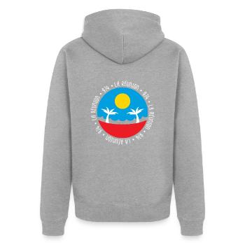 La Réunion - 974 - Veste à capuche bio Premium Unisexe - gris chiné - Dos - Nico (187cm)