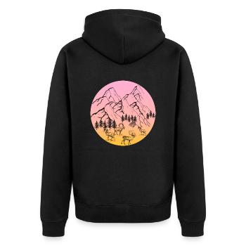 Berge mit Bäumen und Tieren - Unisex Premium Bio Zip Hoodie - Schwarz - Hinten - Nico (187cm)