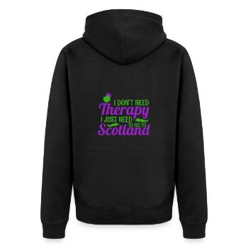 I don’t Need Therapy I Just Need To Go To Scotland - Unisex Premium Bio Zip Hoodie - Schwarz - Hinten - Nico (187cm)