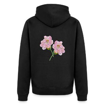 Rosa Pfingstrosen - Unisex Premium Bio Zip Hoodie - Schwarz - Hinten - Nico (187cm)