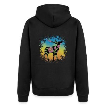 Hirsch - Unisex Premium Bio Zip Hoodie - Schwarz - Hinten - Nico (187cm)