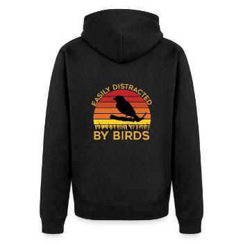 Leicht von Vögeln abgelenkt - Unisex Premium Bio Zip Hoodie - Schwarz - Hinten - Nico (187cm)