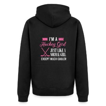 Eishockey I'm a hockey girl just like a normal gir - Unisex Premium Bio Zip Hoodie - Schwarz - Hinten - Nico (187cm)