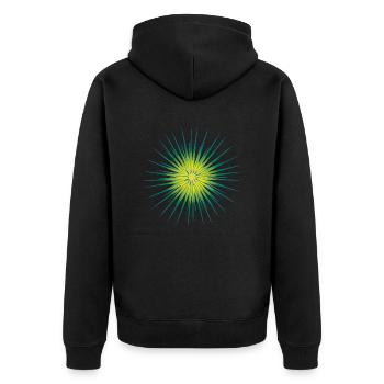 Bleu Vert Jaune Dahlia Ombre Oursin - Veste à capuche bio Premium Unisexe - noir - Dos - Nico (187cm)