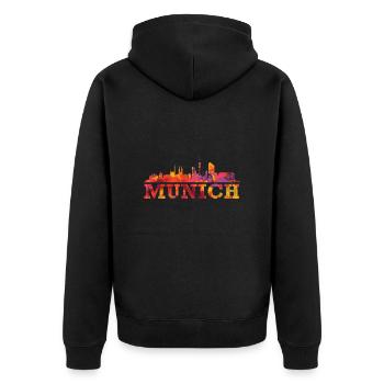 Münchner Skyline Impression Souvenir-Geschenkidee - Unisex Premium Bio Zip Hoodie - Schwarz - Hinten - Nico (187cm)