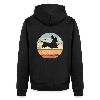 Dackel Sprung Dackelhund Dachshund Vintage - Unisex Premium Bio Zip Hoodie - Schwarz - Hinten - Nico (187cm)
