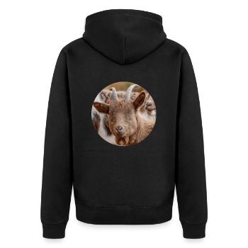 Glückliche Ziege - Unisex Premium Bio Zip Hoodie - Schwarz - Hinten - Nico (187cm)