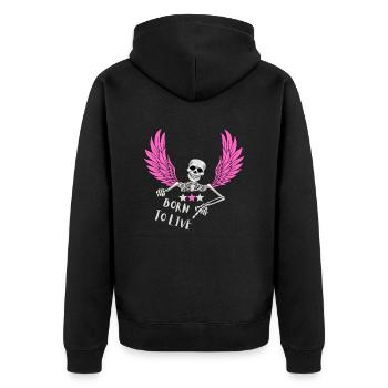 BORN TO LIVE - Unisex Premium Organic Zip Hoodie - black - Back - Nico (187cm)