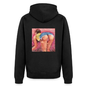 Erotisches Pin Up lässt unter ihren Rock schauen - Unisex Premium Bio Zip Hoodie - Schwarz - Hinten - Nico (187cm)